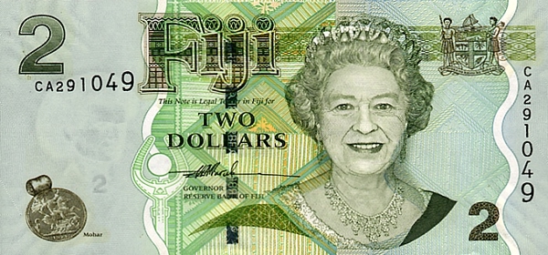 Купюра номиналом 2 фиджийских доллара, лицевая сторона